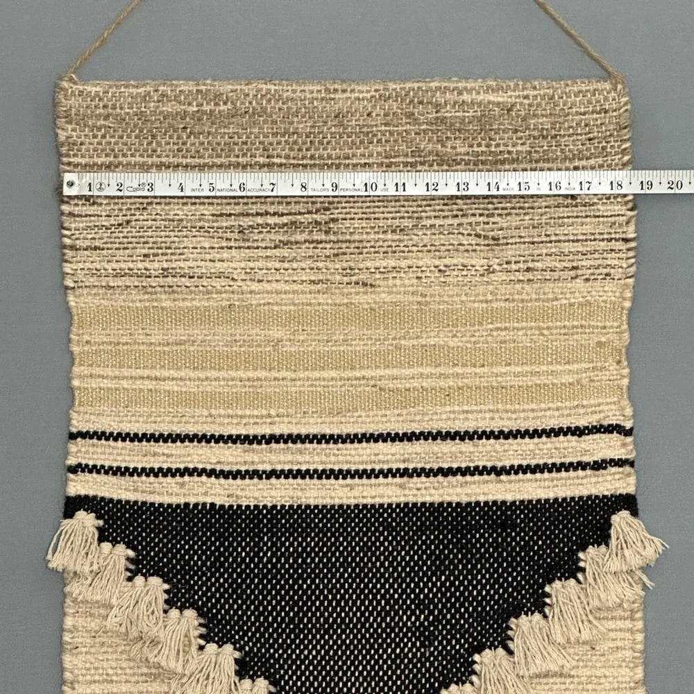 Threshold Woven Geometric Wall Hanging Tassel Trim Beige Black Boho Decor 18x25